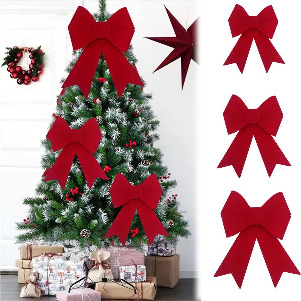 

1/10PCS Red Christmas Bows Outdoor Decorations PVC Large Christmas Tree Top Bow for Door Window Lazos De Navidad Moños Navideños