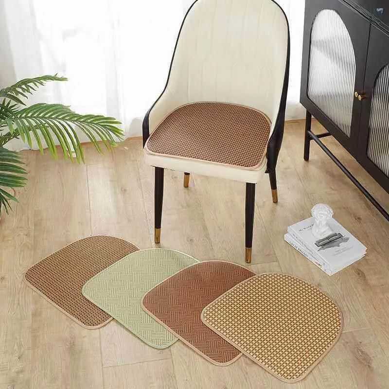 Summer Breathable Non-Slip Dining Table Chair Pad  Hoof Shaped Ice Cold Wicker Mat Arc Home Use Stool  Cushion