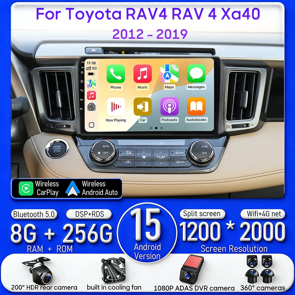 

Android для Toyota RAV4 RAV 4 Xa40 2012-20219 Автомобильный мультимедийный плеер Беспроводной Carplay Авто Радио Стерео Навигация GPS 2din BT