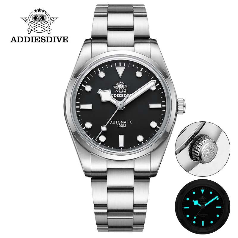 Addiesdive Men\'s Watch Bubble Mirror Pot Cover Glass NH35A Automatic Mechanical Sapphire Blue Luminous Waterproof Diving Watch