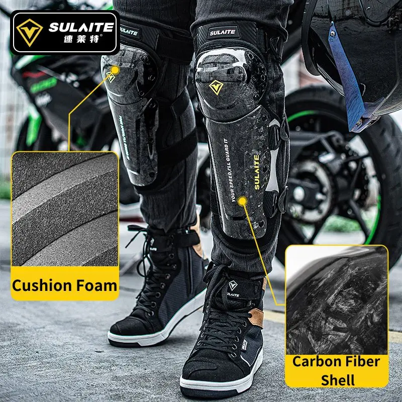 

SULAITE Carbon Fiber Knee Elbow Pads Anti Fall Windproof Protector for Motocross MTB Off Road Outdoor Cycling Riding Safety Gear