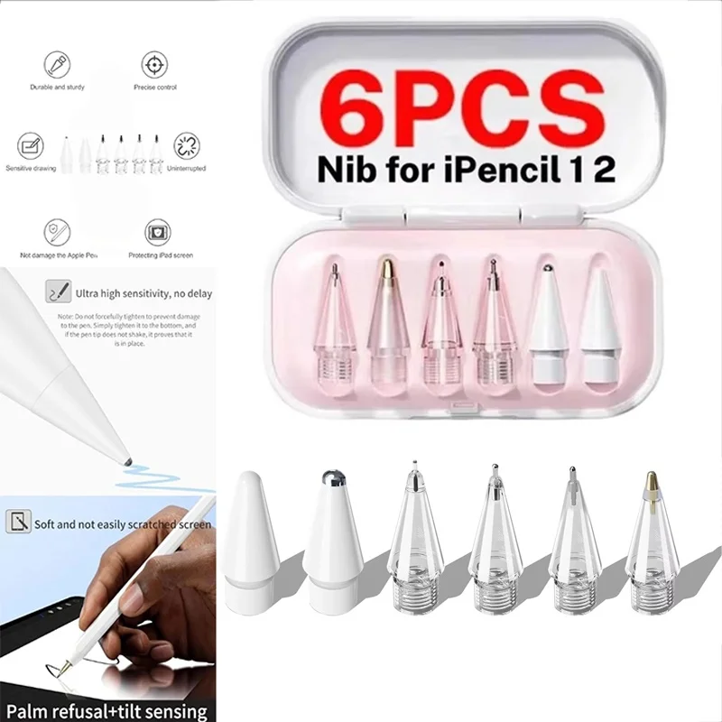 4/6pcs Replaceable Stylus Pencil Tips For Apple Pencil 1st 2nd 3th Gen Wear-Resistant Transparent Pen Nibs For iPad Pencil 1 2 3