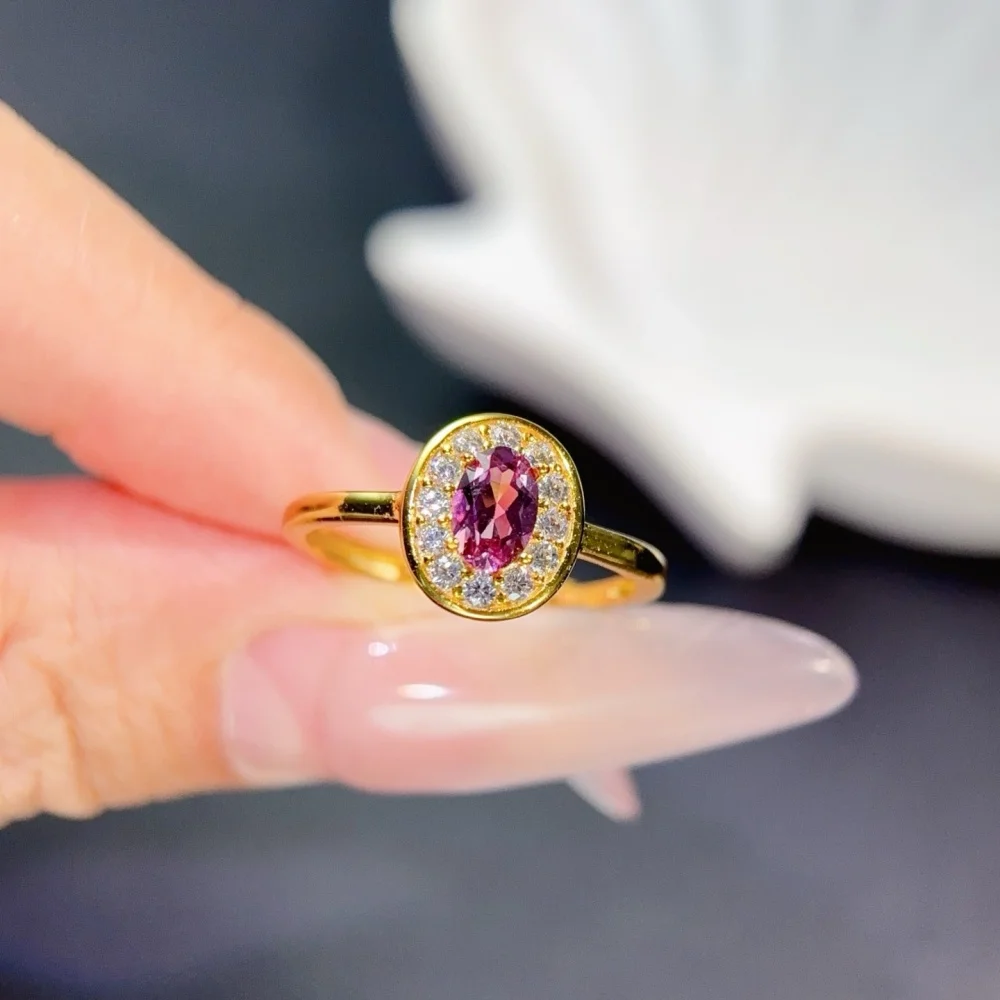S925 4×6mm Sterling Silver Natural Garnet Gemstone Ring for Women Fashion Healing Jewelry Stylish Accessory Sweet Gift