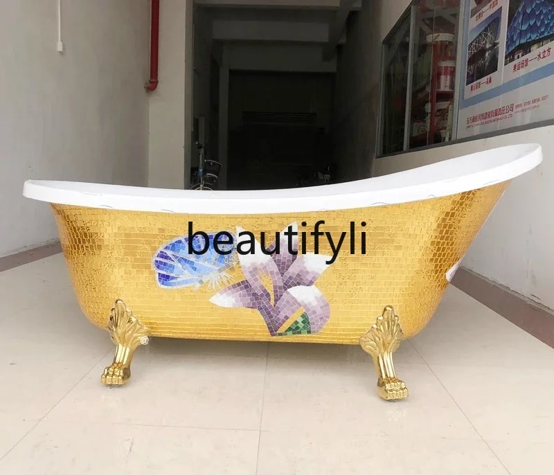 

Handcrafted Custom European Style New Imperial Concubine Bathtub Freestanding Acrylic Mosaic Small Pearl Home Use 1.4567m