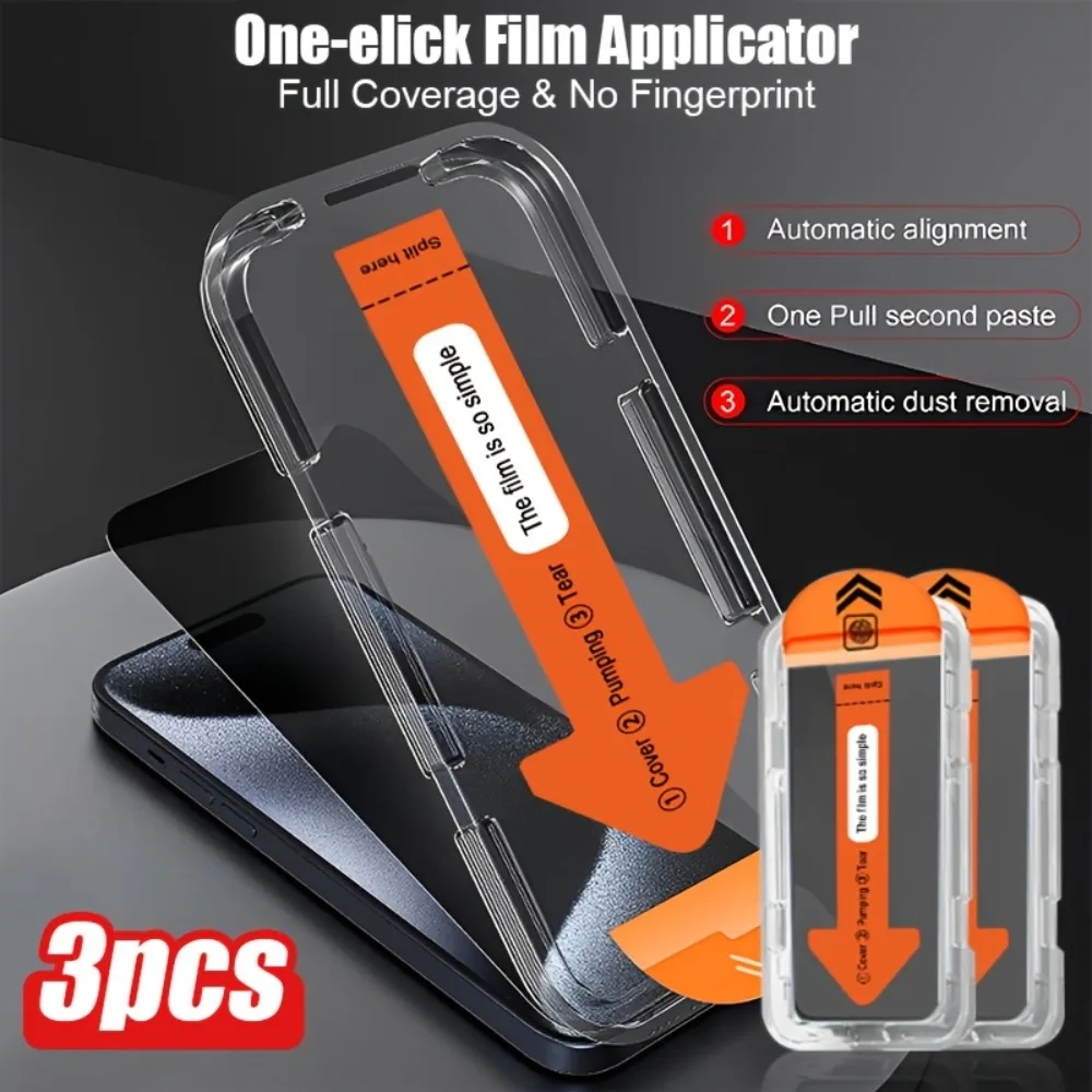 

3Pcs Anti-Spy Screen Protector For iphone 11 12 13 14 15 16 17 Pro Max XR XS Max Dustproof With Easy One-Click Installation