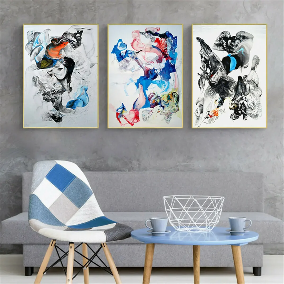 Colorful Splash-ink Painting 3pcs Canvas Picture Wall Home Art Decor Poster