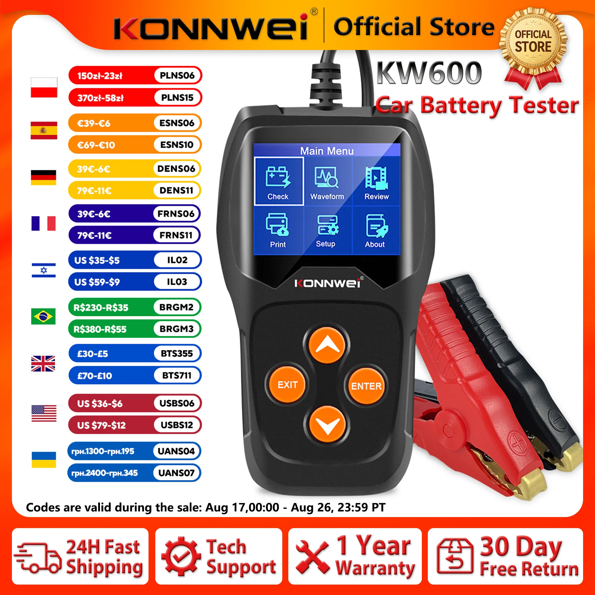 Battery Load Tester - KONNWEI KW600 Testador Profissional de Baterias