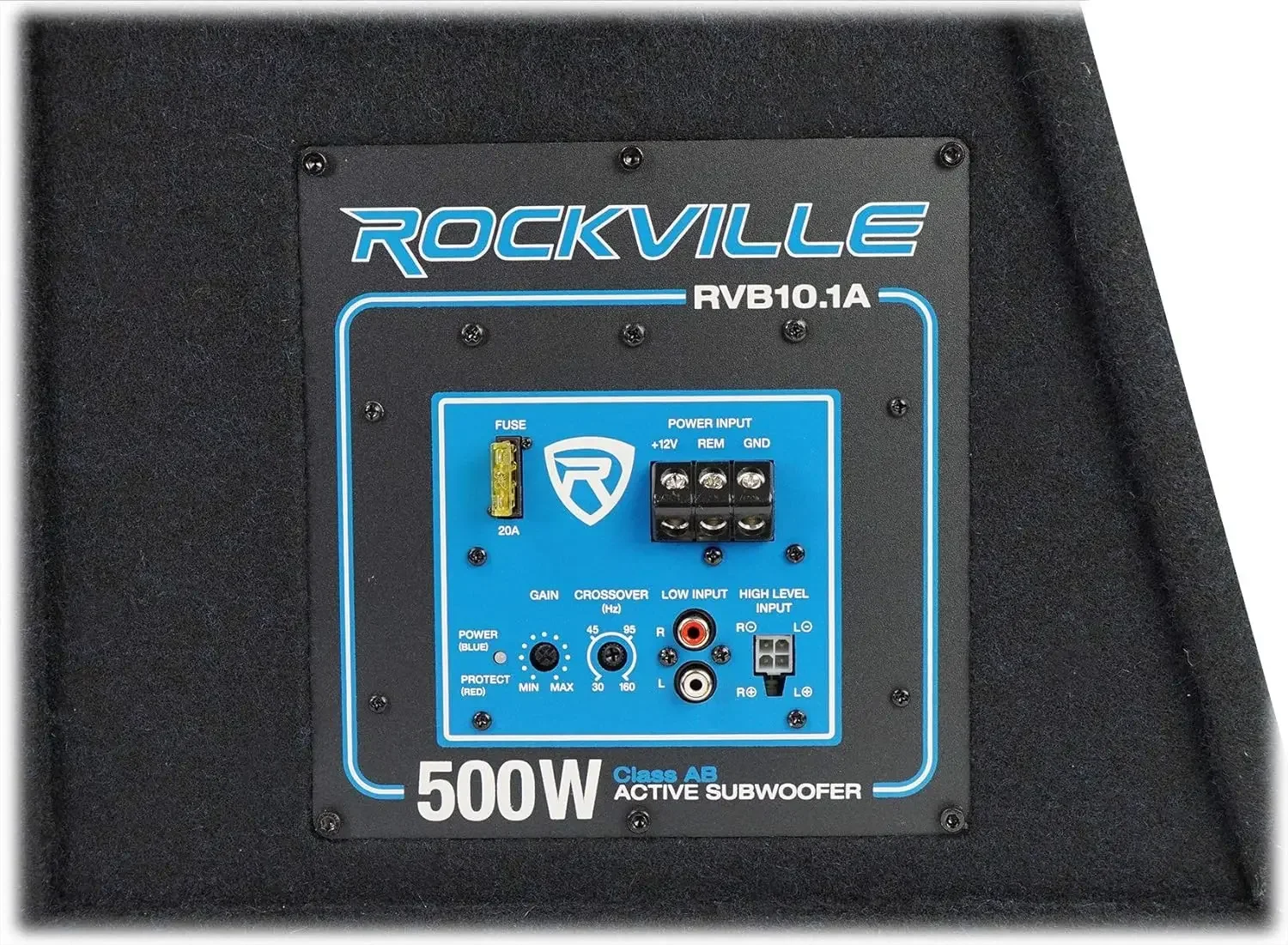 Rockville RVB10.1A 10-дюймовый автомобильный сабвуфер с активным питанием мощностью 500 Вт + корпус Sub, черный