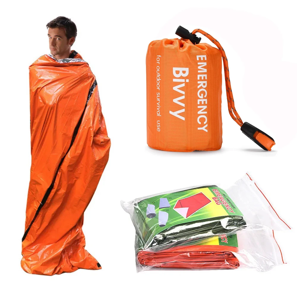 Outdoor Emergency Survival Sleeping Bag Thermal Blanket Mylar Waterproof Reusable Sack Portable Camping Hiking Emergency Gear