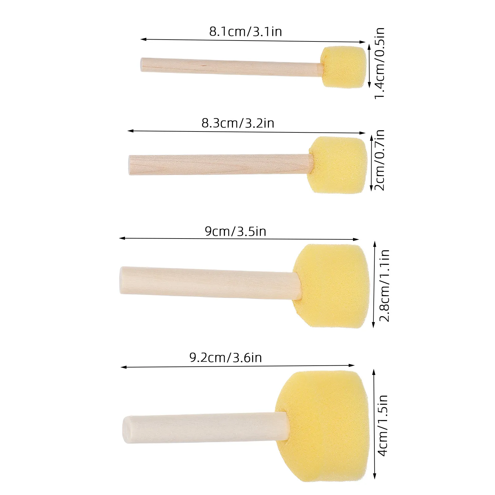16Pcs Round Sponge Brush Set 4 Sizes Wooden Handle 1.5cm 2Cm 3Cm 4Cm Paint Applicator for Crafts DIY Art Stencil Painting