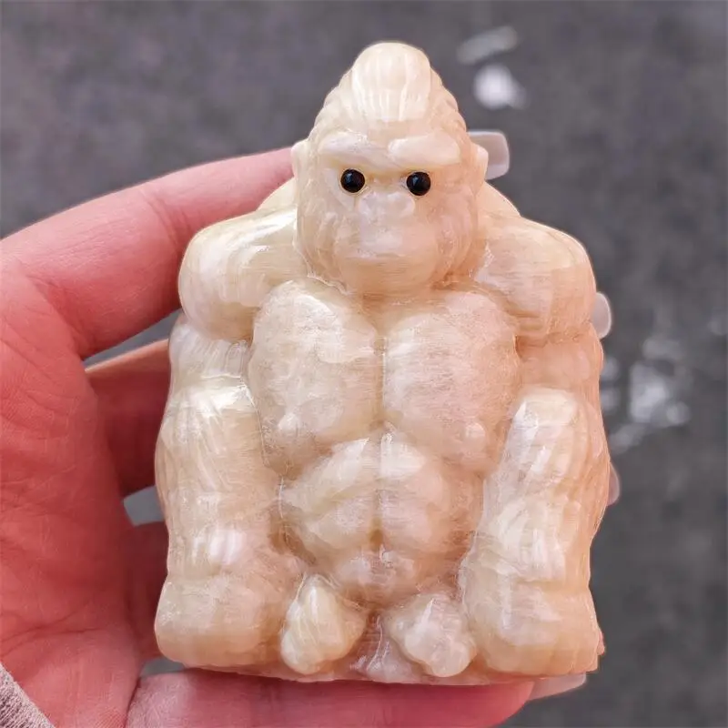 Natural Orange Calcite Chimpanzee Carving Reiki Healing Fengshui Stone Room Office Ornament Holiday Crafts Gift 1PCS