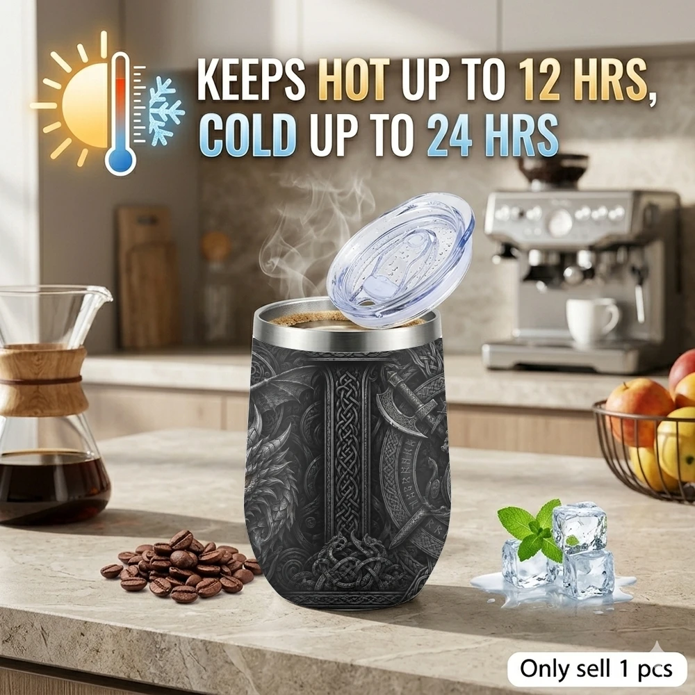 Premium Viking Vacuum Flasks 12oz Insulated Stainless Steel Mug with Lid Travel Tumbler Double Wall Drink Coffee Cup
