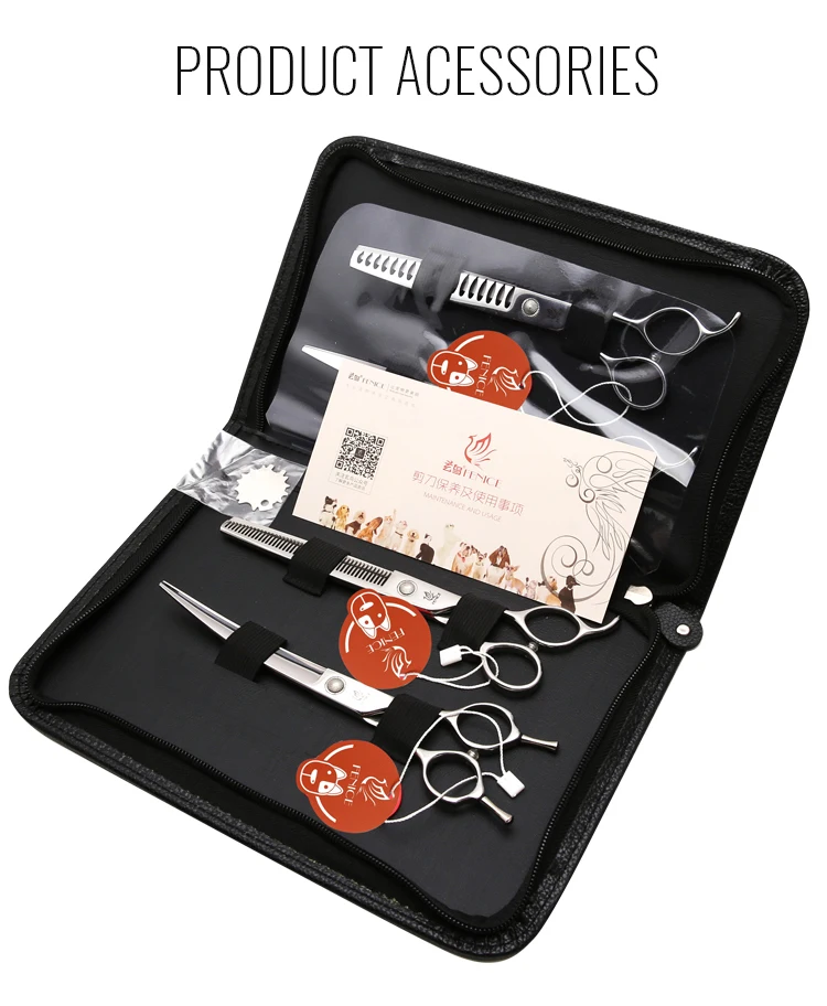 Fenice 6//6,5/7/7,5 Zoll Professionelles Fellscheren-Set für Hunde, gerade, gebogen, dünnere und Chunker-Schere – Detail 16