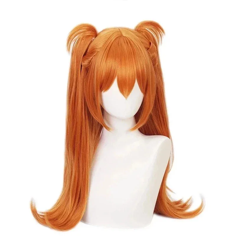 2 colors Asuka Langley Soryu Cosplay Wig Long brown  Orange With 2 Ponytail Clips Heat Resistant Synthetic Hair Wigs