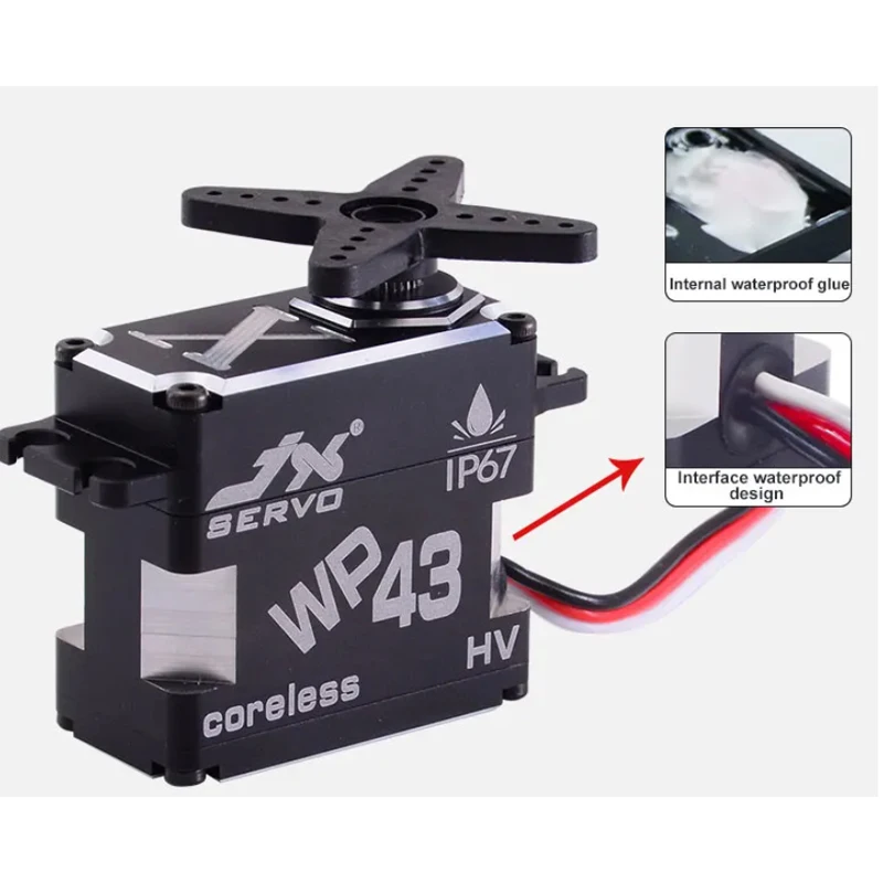 JX WP45/43 45kg IP67 Waterproof Brushless Servo Full Metal Gear High Precision CNC Shell for RC UAV Robot Industrial Application