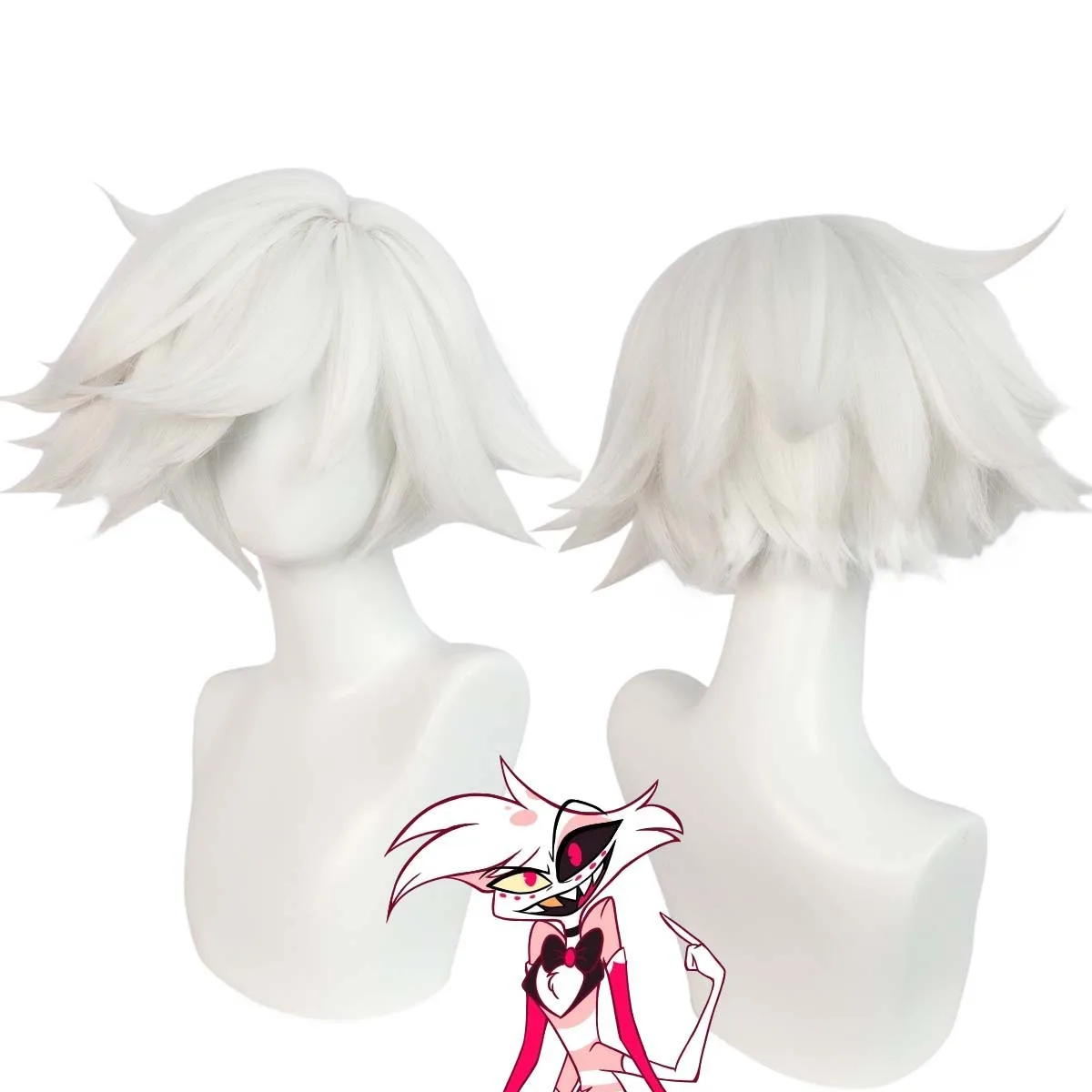 Halloween Carnaval Dames Angeldust Cosplay Roze en Zilverwit Synthetisch Kort Haar Pruik