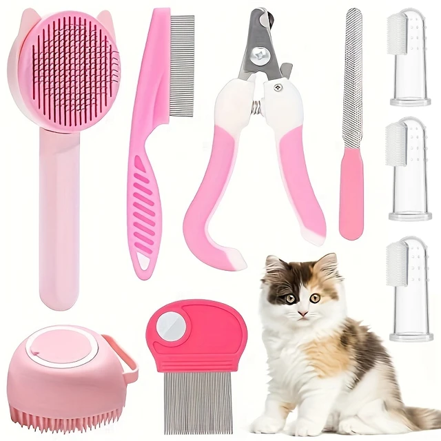 Kit de belleza con cepillo y limas para gatos, 8 piezas