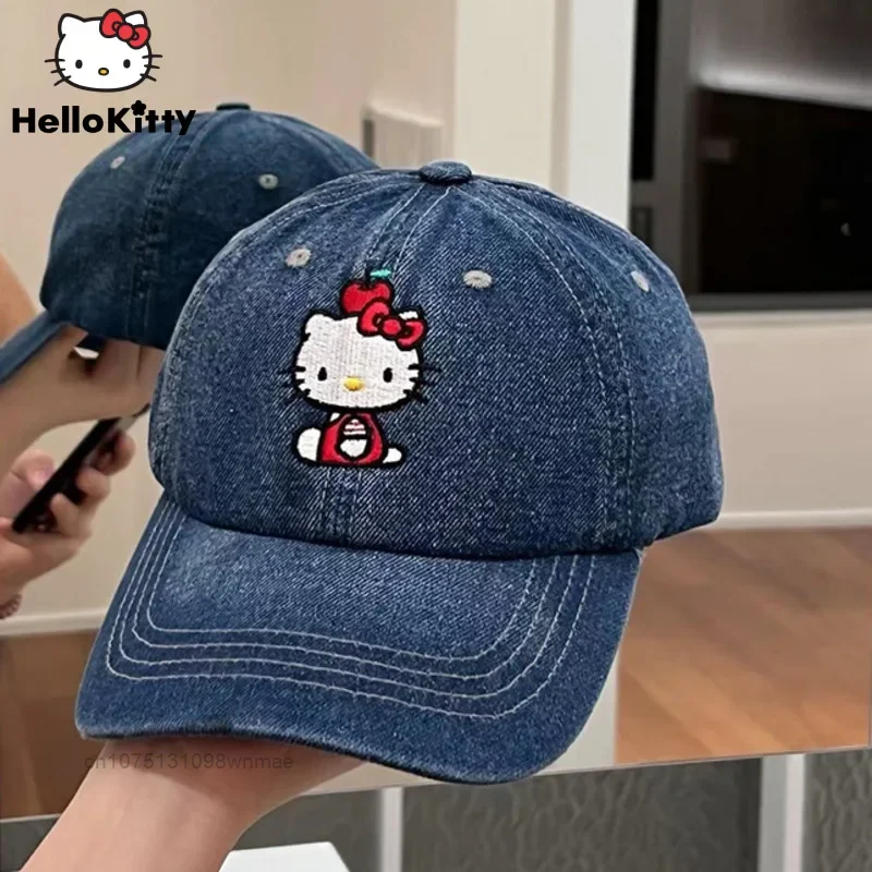 

Sanrio Embroidery Hello Kitty Vintage Denim Baseball Hats For Men And Women, Y2k Curved Brim Duckbill Cap, Headwear Accessories