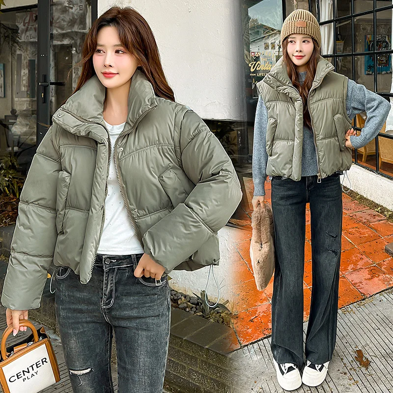 Oversized Fashion Parkas Puffer Jacket Women's Winter 2024 New Detachable Sleeve Loose Student Coat Thick Warm Outerwear Female