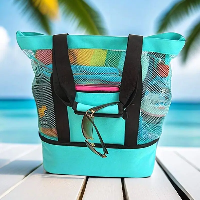 Minimalist Double Layer Beach Bag with Insulated Layer Lightweight Versatile Travel Outdoor Bag for Women Pool Beach Tote Bag