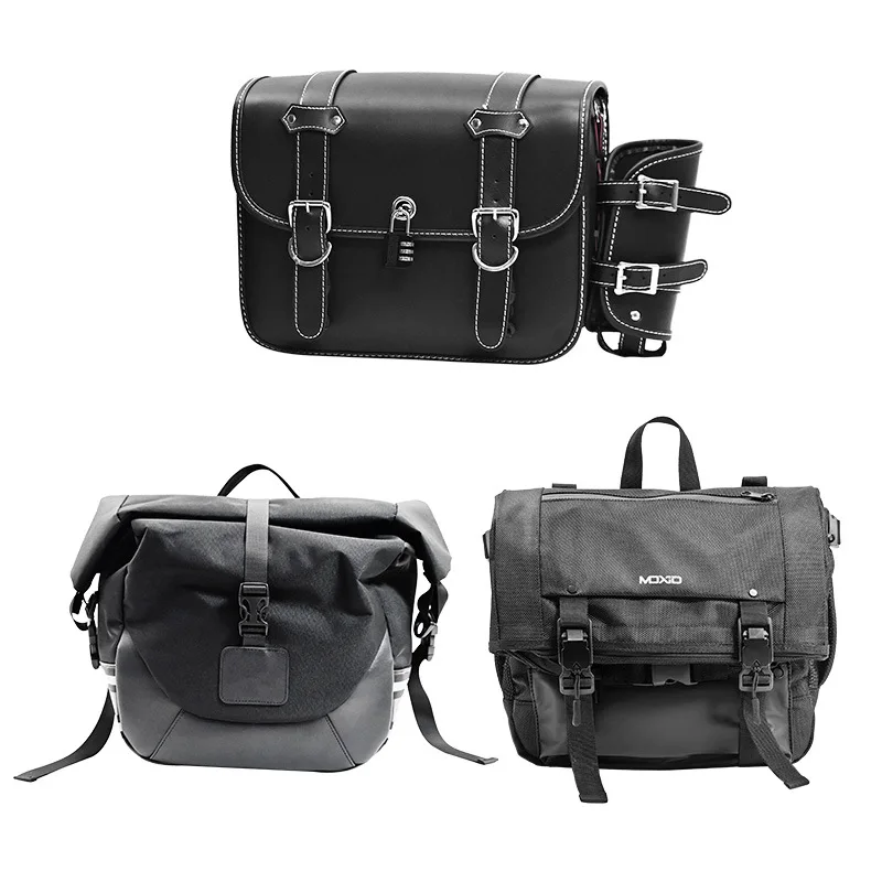 Quick Release Motorcycle Side Saddlebag Set Waterproof Leather and Canvas Pannier Bags for Cruiser Commuting Left and Right