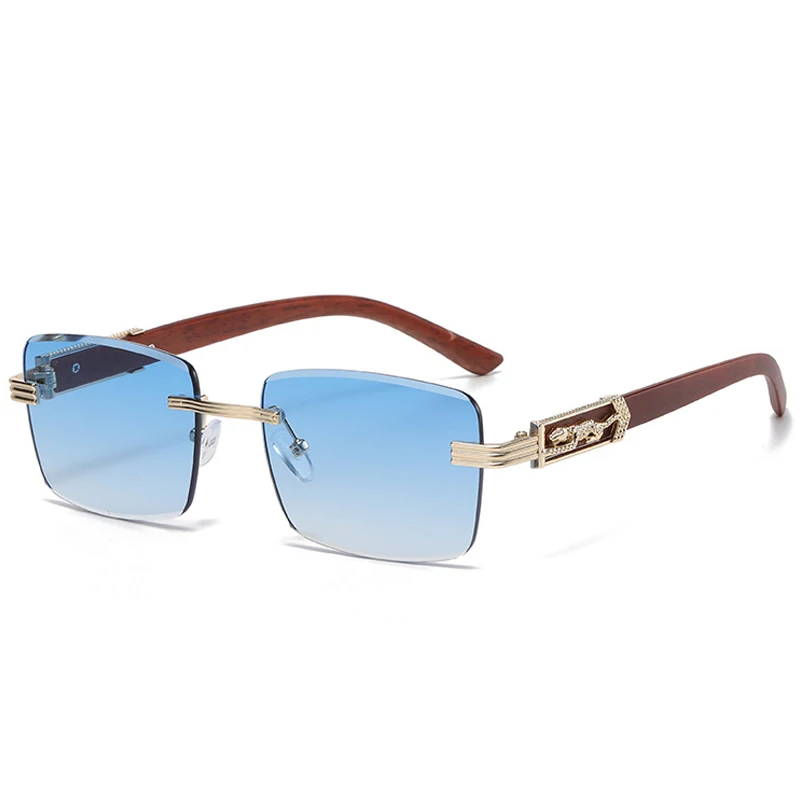 Suglau Luxusmarke Quadrat Damen Sonnenbrille Retro Mode Business Leoparden kopf rahmenlose Sonnenschutz Gradient Sonnenbrille uv400 – Detail 2