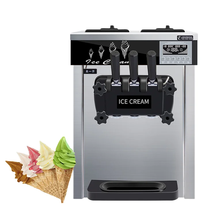 TRUWIN Commercial Automatic 3-Flavor Soft Ice Cream Yogurt Milk Serving Machine New Business Use Chocolate Water Flour Options