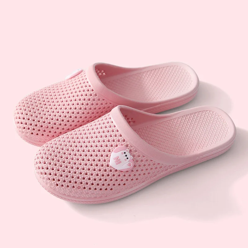 Female Home Slippers Closed Toe Cutout Summer Women Fashion Flat Heel Slides Antislip Ladies Pink Beach Bathroom Indoor Slippers