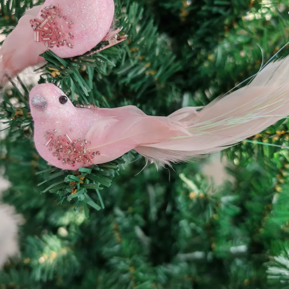 

Glitter Simulated Foam Feather Bird with Clip Long Feather Tail Christmas Tree Bird Decoration Artificial Lightweight