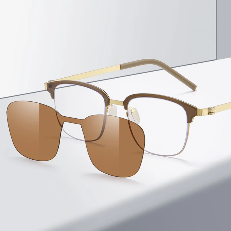 

Суперэластичный комплект поляризованных солнцезащитных очков из нержавеющей стали без винтов 2 в 1, женские и мужские очки с защитой от синего света, очки для близорукости, зажимы Sunnies