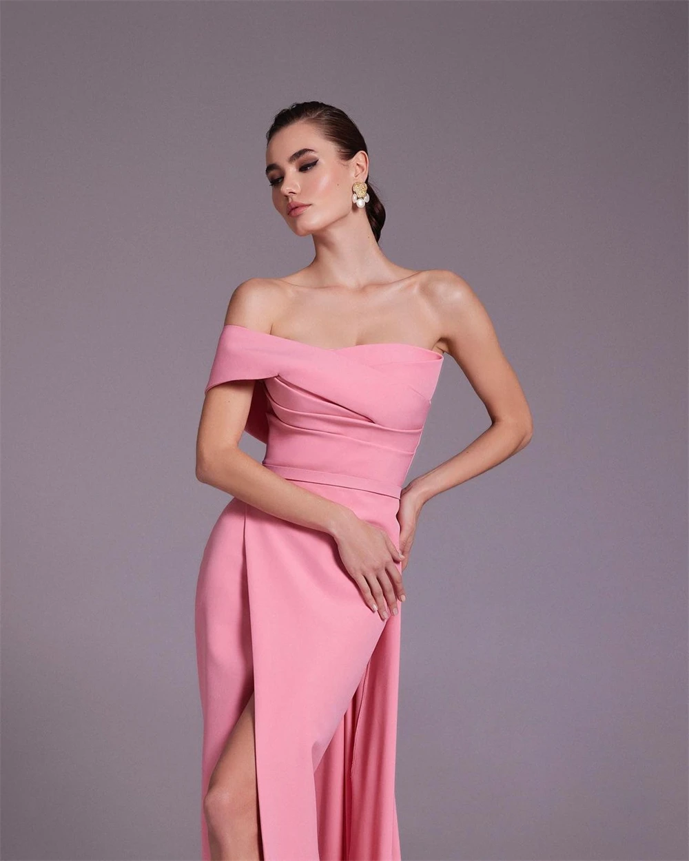 Customized  Exquisite  One-shoulder  Sheath Celebrity  Fold Skirts S Occasion Evening Gown robe pour cérémonie de mariage