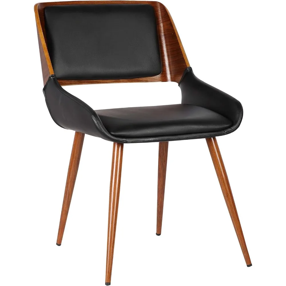 

Dining Chair in Black Faux Leather and Walnut Wood Finish Living Room Chairs Home Furniture Lounge Relaxing Accent