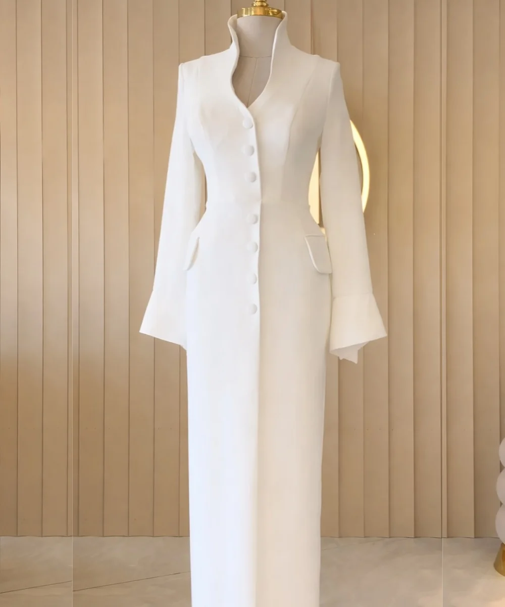 Customized Simple Jersey Pleat Button Straight V-neck Long Bespoke Occasion Evening Dresses Matching Sizes Available