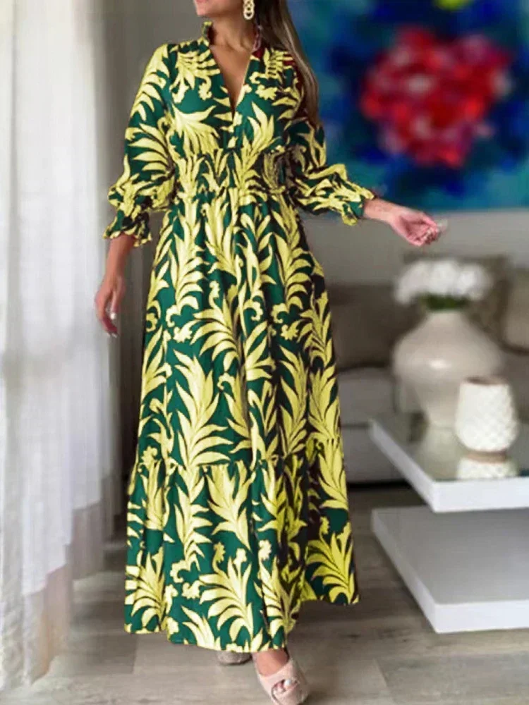 Boho Dress Muslim Women Abaya India Abayas Print Long Shirt Dresses Dubai Islam Evening Kaftan Robe Longue Vestidos Largos 2024