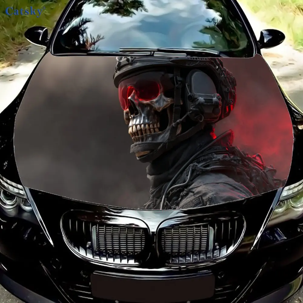 

Grim Skull Soldier in Uniform Car hood decals, car cover decorative stickers, and vinyl wraps for cars, SUVs and trucks. Self-ad