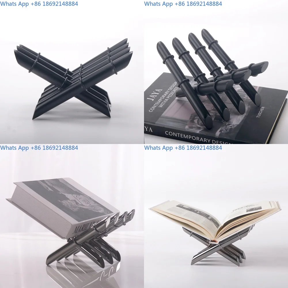 

Modern Luxury Bamboo Joint Stainless Steel X Shaped Bookshelf Creative Study Decor Gold Showroom