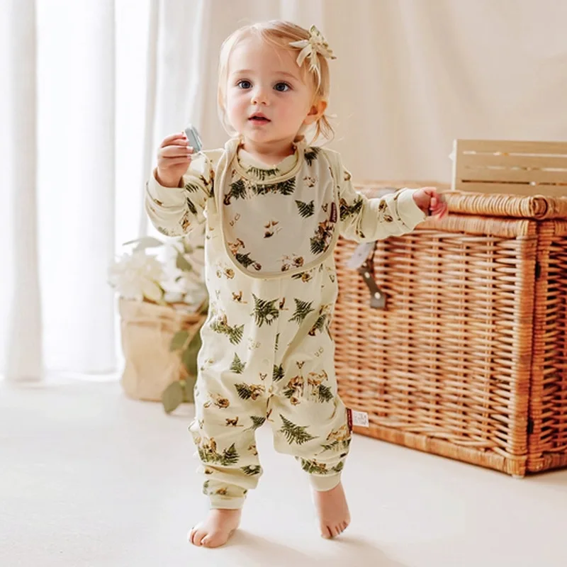 

New Autumn 2025 printed one-piece dress, pure cotton warm and breathable crawling suit, baby clothes