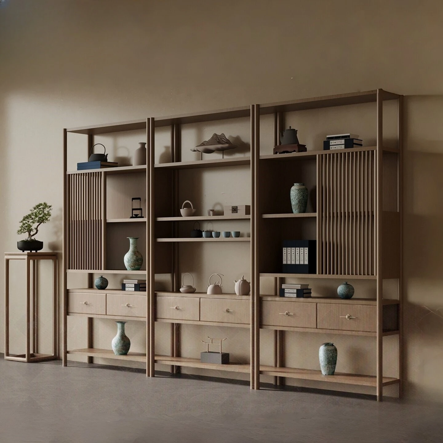 Chinese aesthetic solid wood Bogu shelf, living room study tea room partition shelf