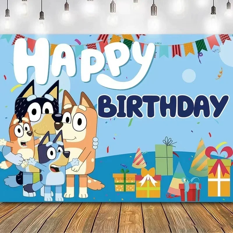 Bluey Moose Birthday Background Banner Anime Bluey Bingo Family 125x80cm Dekoracja urodzinowa dla dzieci Tło Tkanina