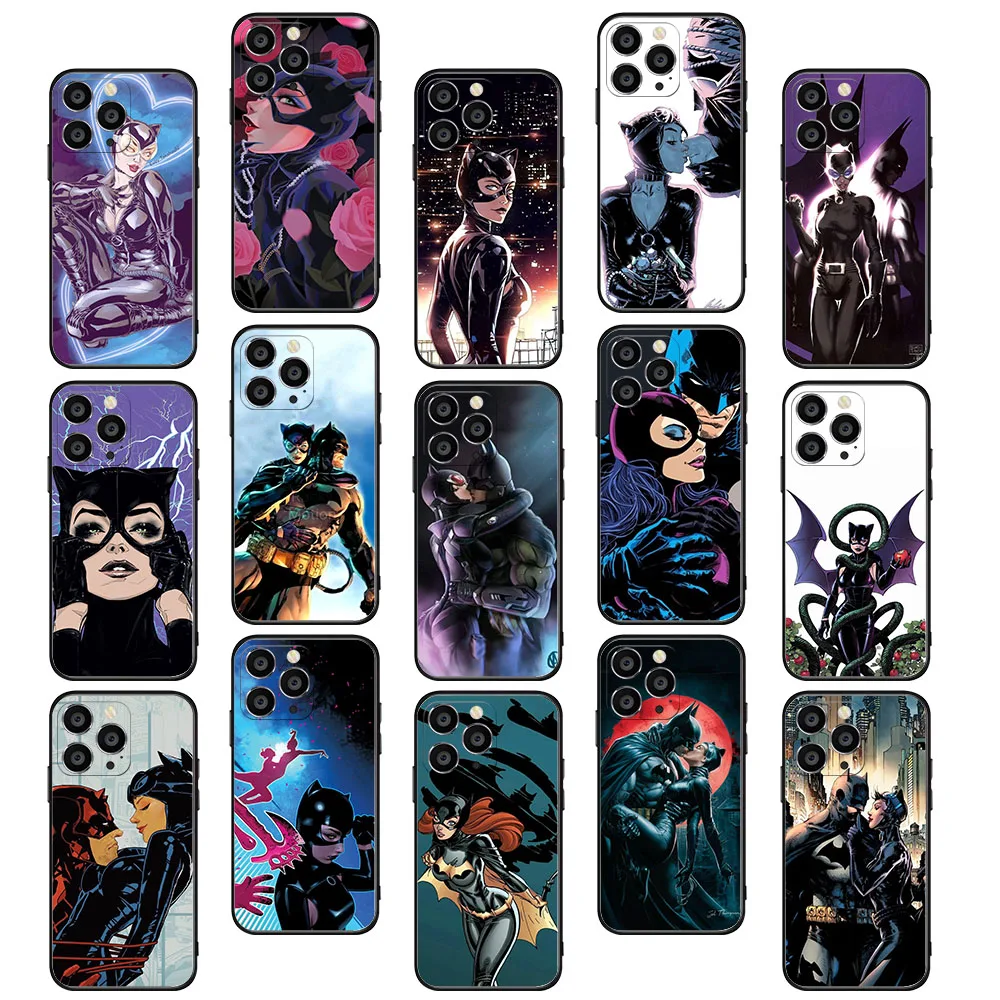 BY-10 Batman Catwoman Soft Case For iPhone X XS 11 12 13 14 Mini Pro Max Plus