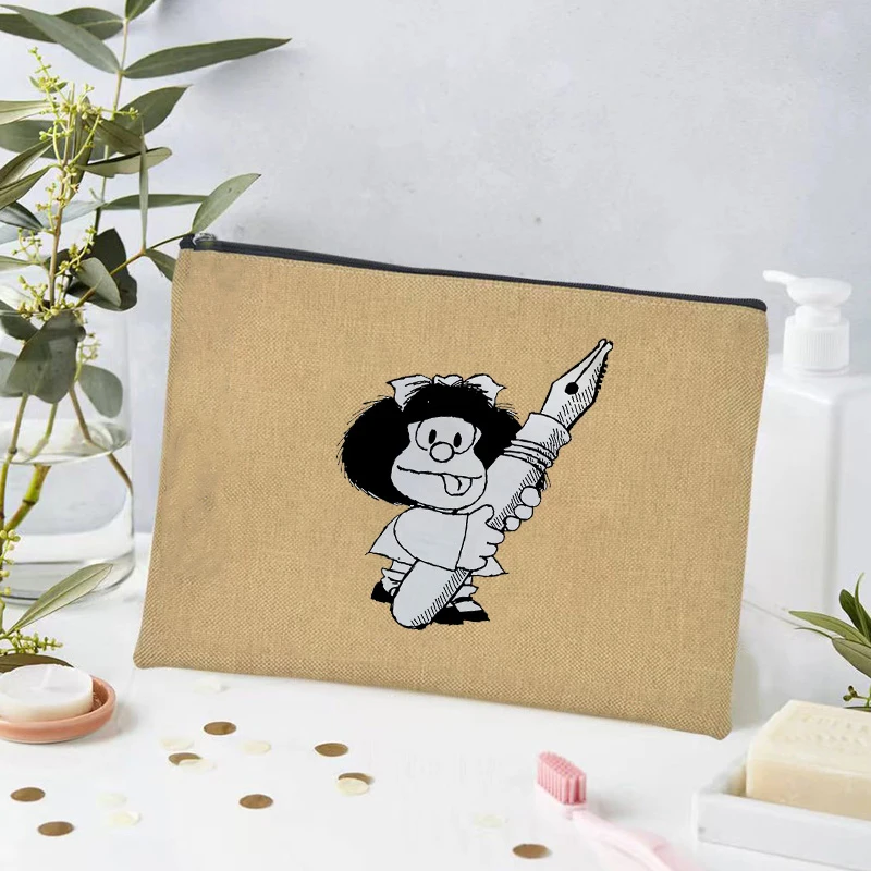 Mafalda аниме мультфильм комикс льняная косметичка Кошелек для монет сумочка для путешествий Профессиональный Макияж чемодан женская косметичка