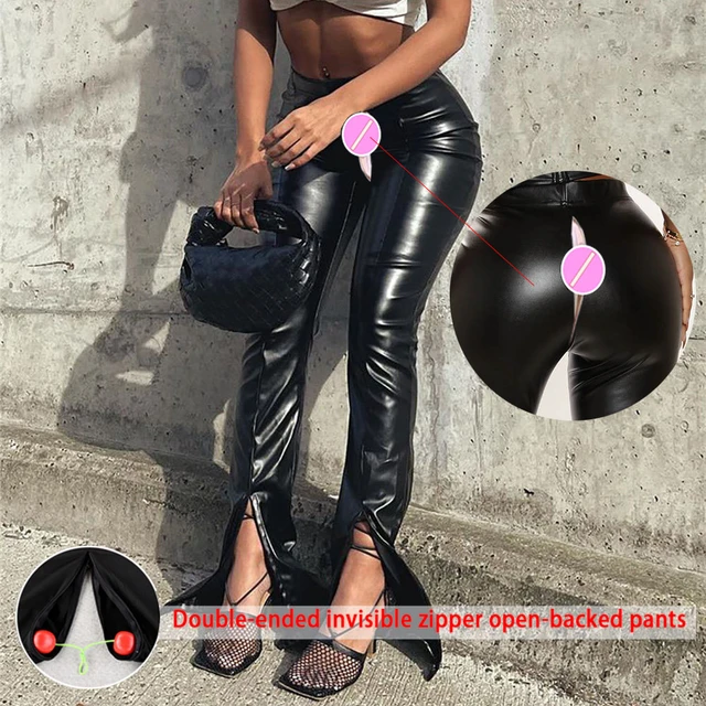 Leather Pants Open Crotch Women Sexy Leggings Ouvert Entrejambe  