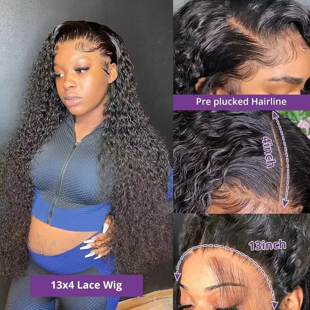 200 밀도 곱슬머리 인모 가발 30 40인치 프리 플러킹 13x4 HD 레이스 프론트 가발 딥 웨이브 브라질리언 인모 가발 여성용