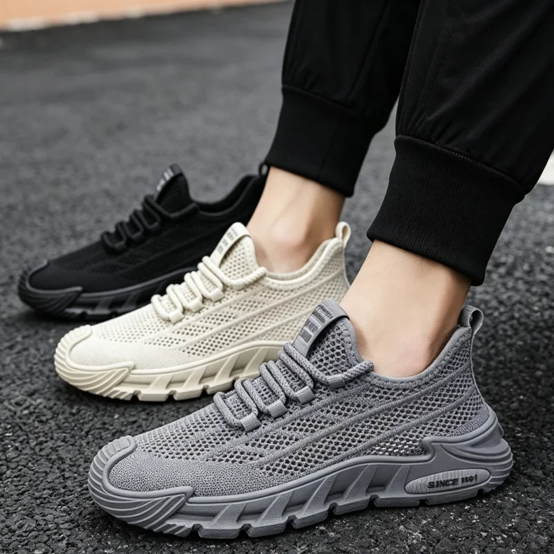 2026 Summer New Men's Fly Mesh Running Sneakers Thin Breathable Lightweight Soft Sole Daily Working Street Casual Footwear