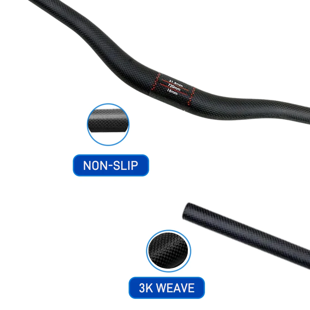 3K Weave Full Carbon Fiber Riser Bar 31.8mm Clamp 600‑760mm MTB Off‑road Bicycle Cockpit Parts 13° Backsweep 10° Upsweep For XC