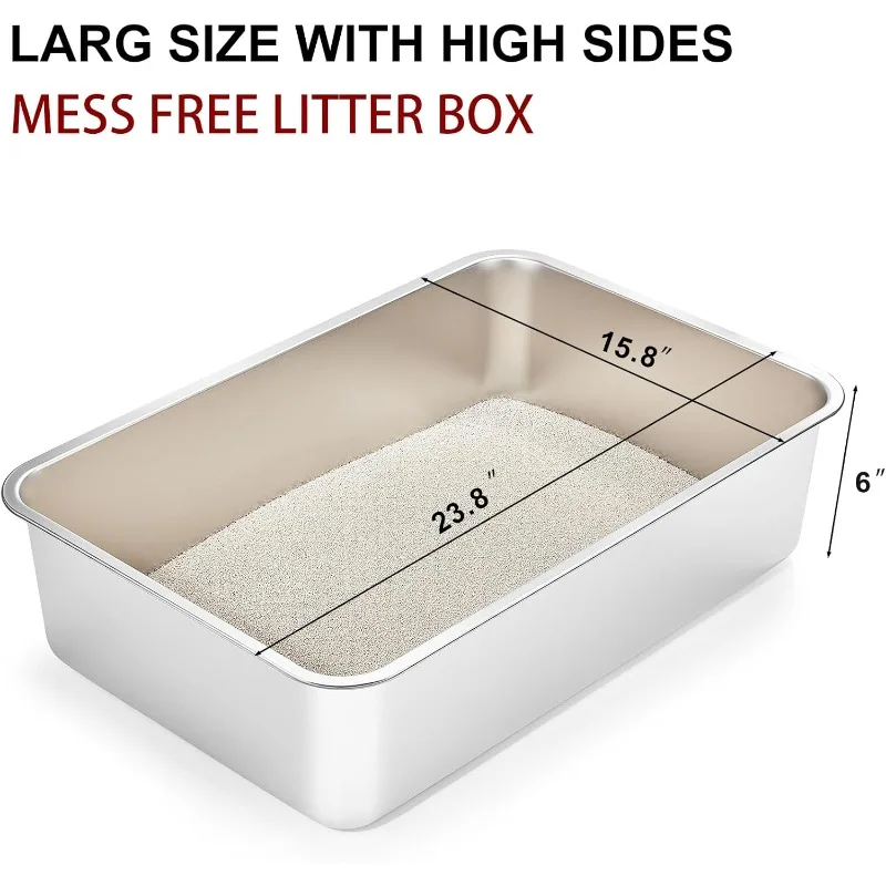 Stainless Steel Litter Box for Cat and Rabbit, Odor Control Litter Pan, Non Stick, Easy to Clean, Rust Proof