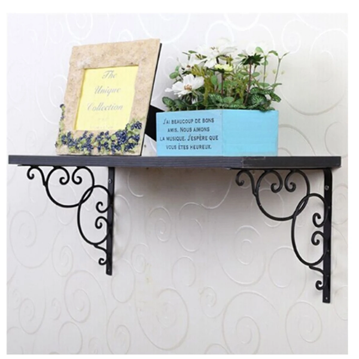 

2PCS Iron Shelf Brackets Durable Flower Triangle Wall Mounted for Bookrack Clapboard Setup Easy Installation Vintage Metal
