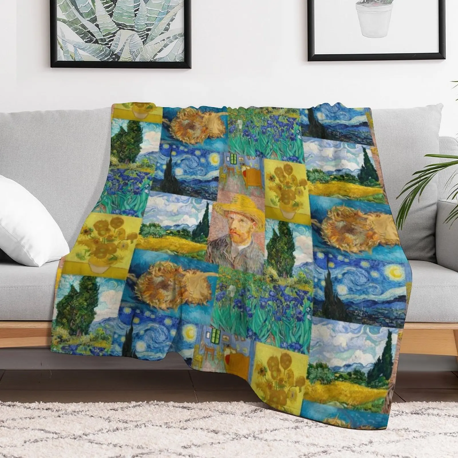 Van Gogh Collage II Throw Blanket Fluffy Cozy Throw Blanket for Home Decor