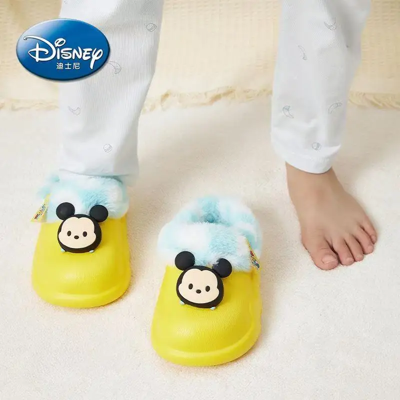 

real pictures 2025 new winter mickey mouse Cute drop shipping Girl Style Home yellow children's kids Plush Shoes warm Slippers