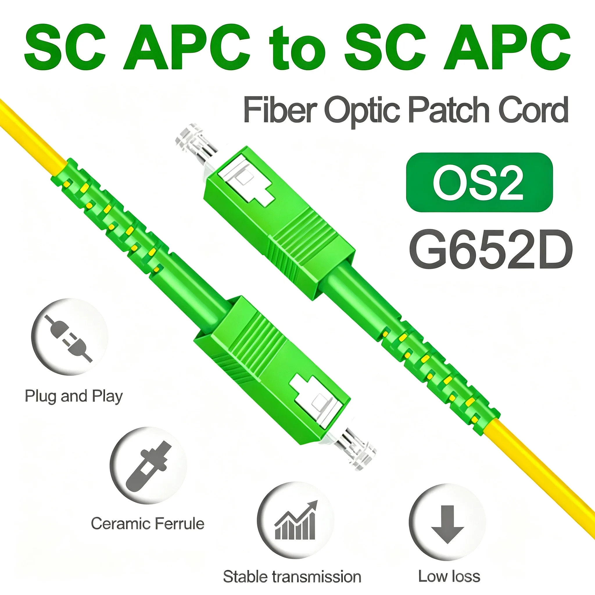 Simplex OS2 Single Mode Fiber Patch Cord SC APC to SC APC LSZH Optical Cable For FTTH CATV Network
